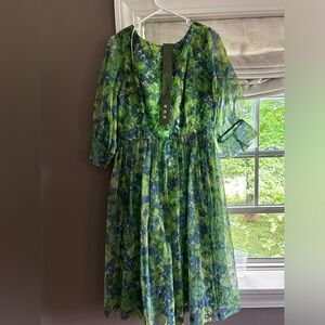 1960’s green and blue vintage 60s dress. WITH BELT.